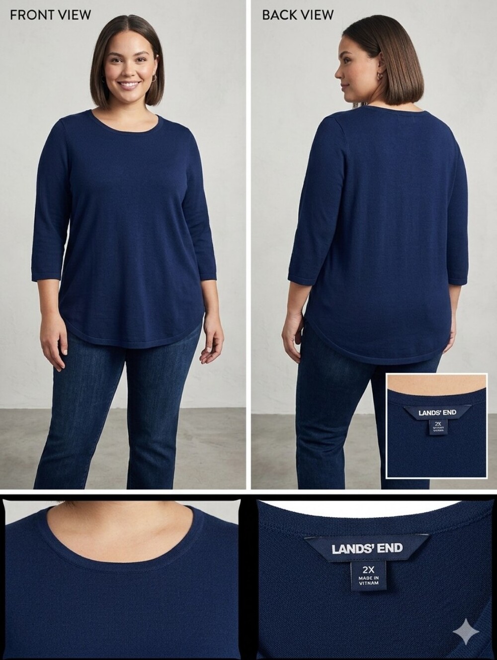 Lands' End Women's Navy Long Sleeve Top